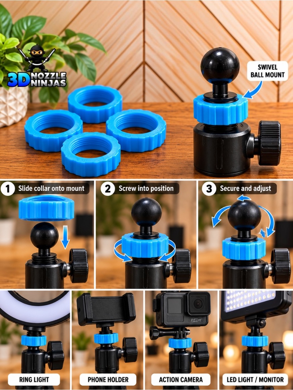 3D Handcrafted Designed 17mm Ball Joint Collar Locknut Tightening Rings-Set of 4